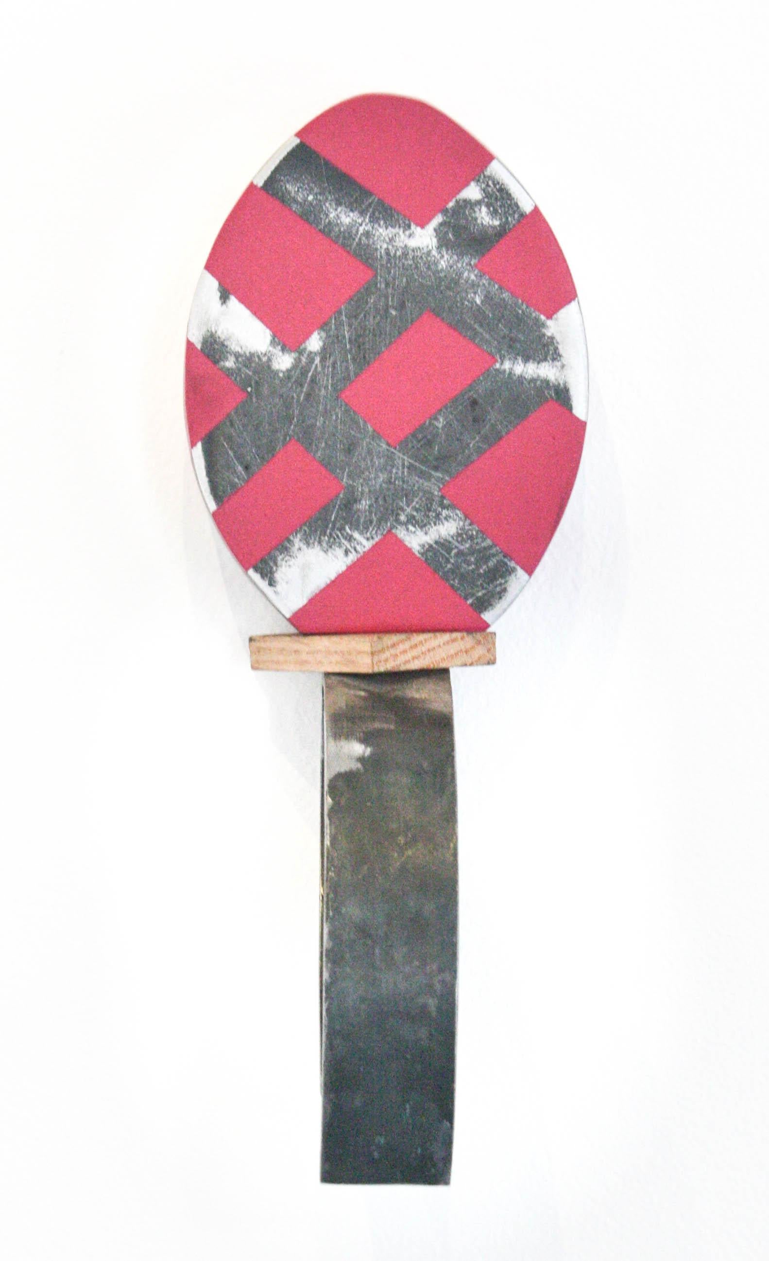 Desmond Lewis Abstract Sculpture - Outreach- Spray Paint, Steel, Wood, Pink, Black, Oval, Wall Mounted, Sculpture