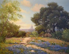 "Capitol of Texas in Blue"  Oak Trees, Bluebonnets Native Texas scene