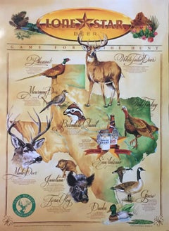 Lone Star Beer Wild Game Print, TEXAS White Tail Deer, Mule Deer, Hogs Hunting