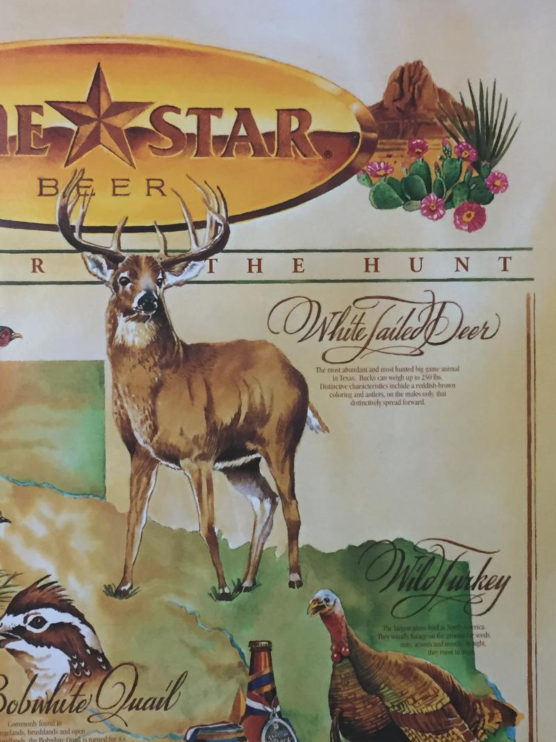 Lone Star Beer Wild Game Print, TEXAS White Tail Deer, Mule Deer, Hogs Hunting For Sale 3