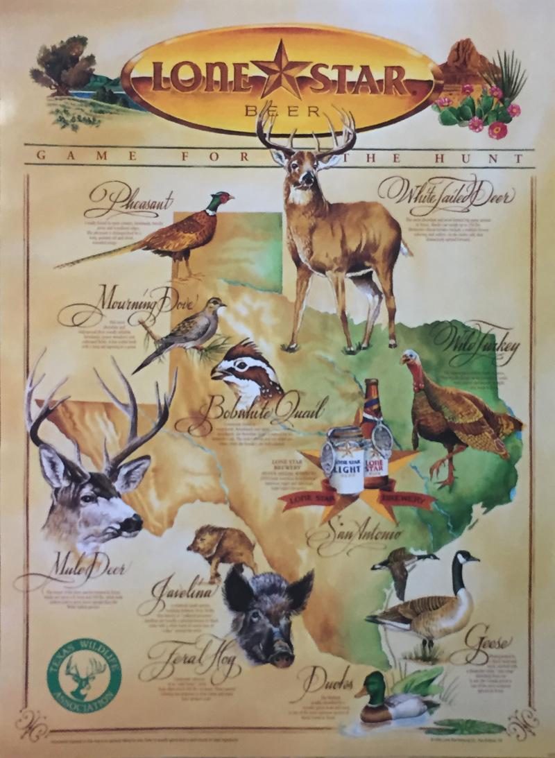 Lone Star Beer Wild Game Print, TEXAS White Tail Deer, Mule Deer, Hogs Hunting For Sale 4