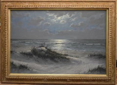 TEXAS COAST POSSIBLY BIG SHELL AREA NOCTURNAL SEASCAPE  MOONLIT SURF