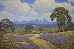 "San Antonio Skyline in Bluebonnets"  Texas landscape 