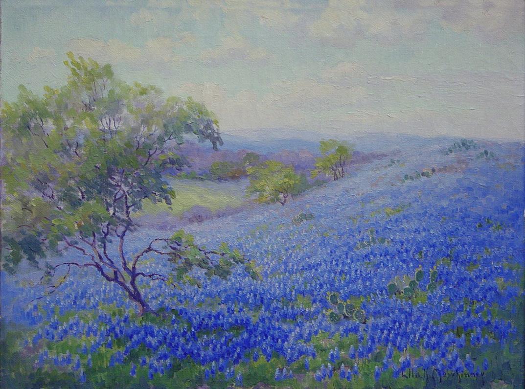 Ella Mewhinney Landscape Painting - " Bluebonnets "   Texas Hill Country Landscape