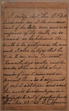 Nov. 23 1865 Confederate Letter concerning long knives for battle.  Civil War.  