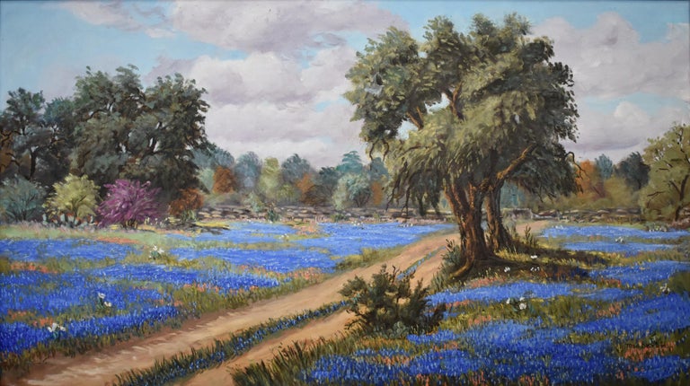 Mae Barbee Bruening Landscape Painting - "Bluebonnets"  Texas Hill Country