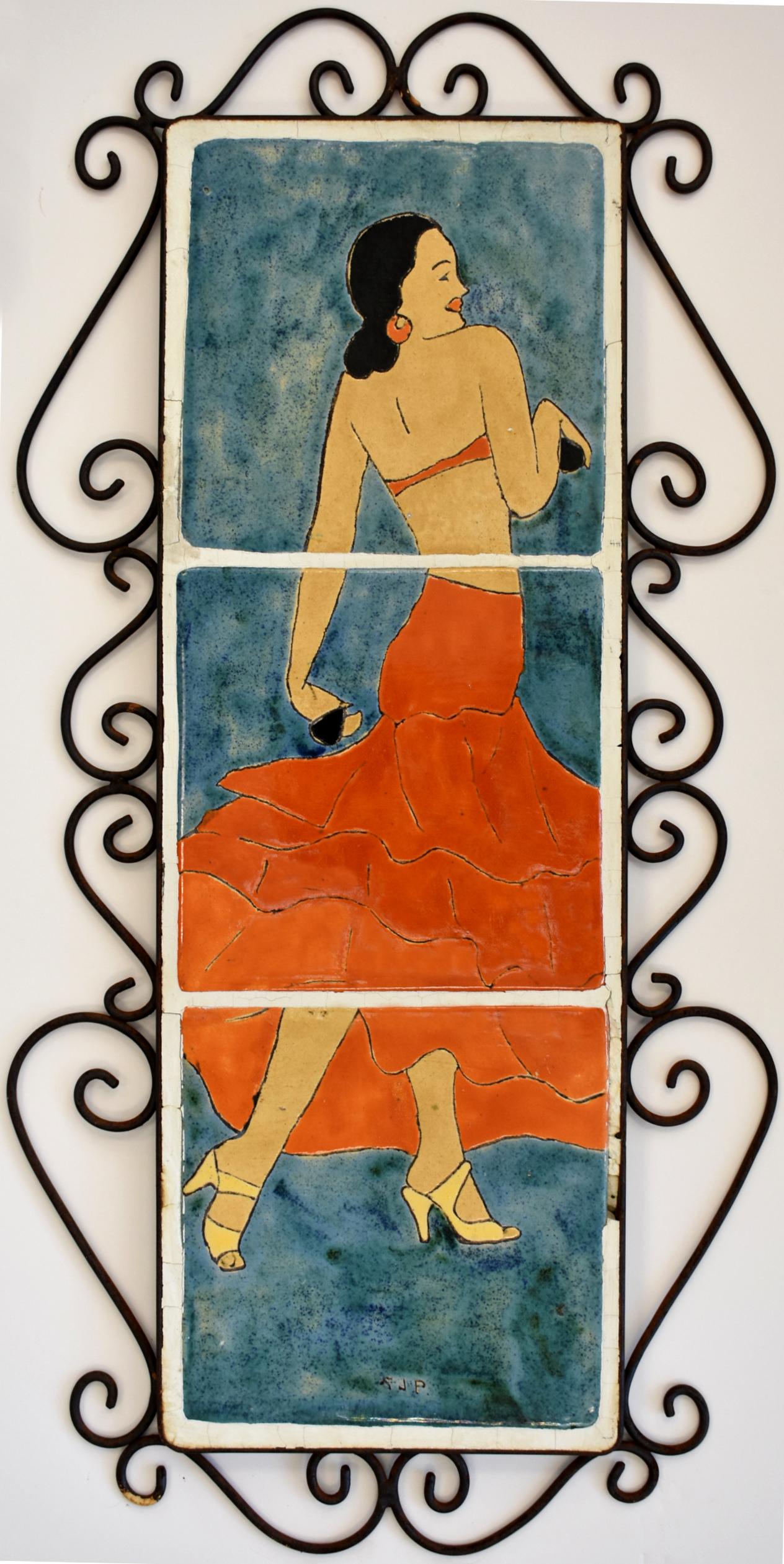 SAN JOSE SCENIC ART TILES.  PAIR FLAMENCO DANCERS.  CIRCA 1930S - Impressionist Art by San Jose Art Pottery Tiles