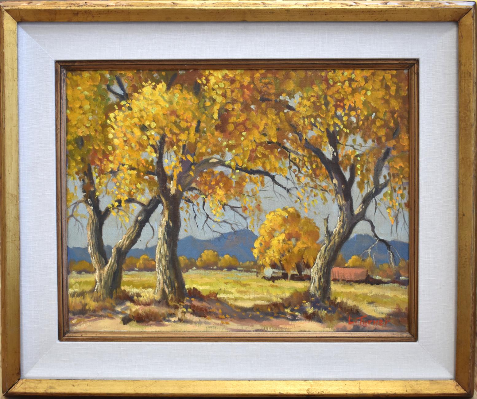 Leona Turner Landscape Painting - "Cottonwoods at Peralta" New Mexico     Fall Scene