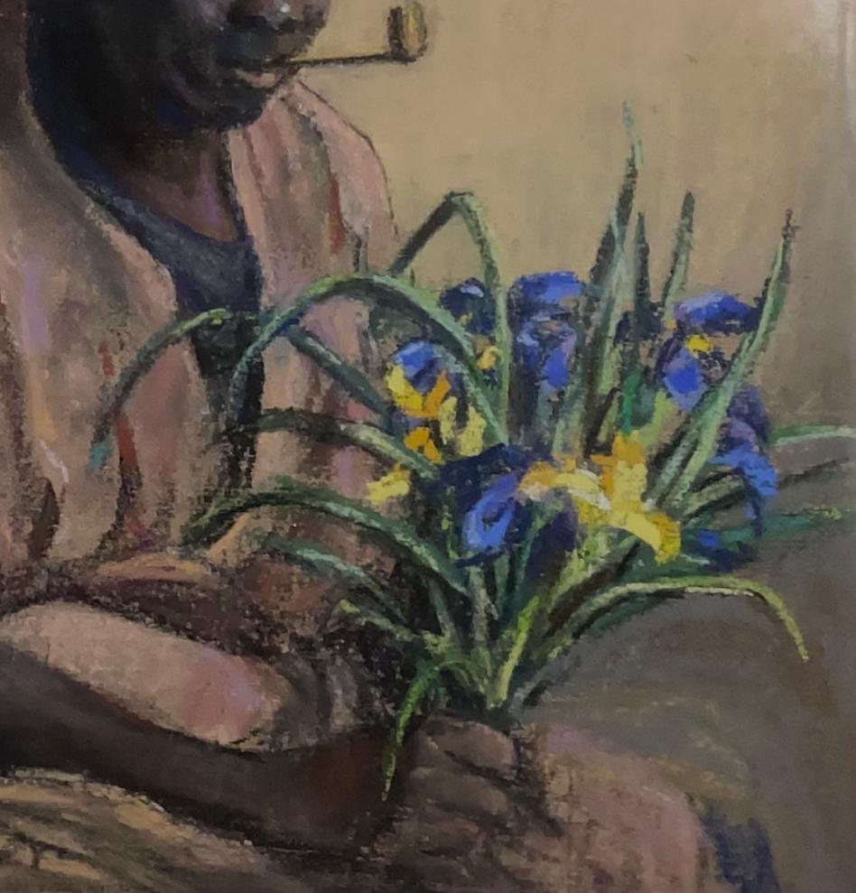 tired black woman on bed painting