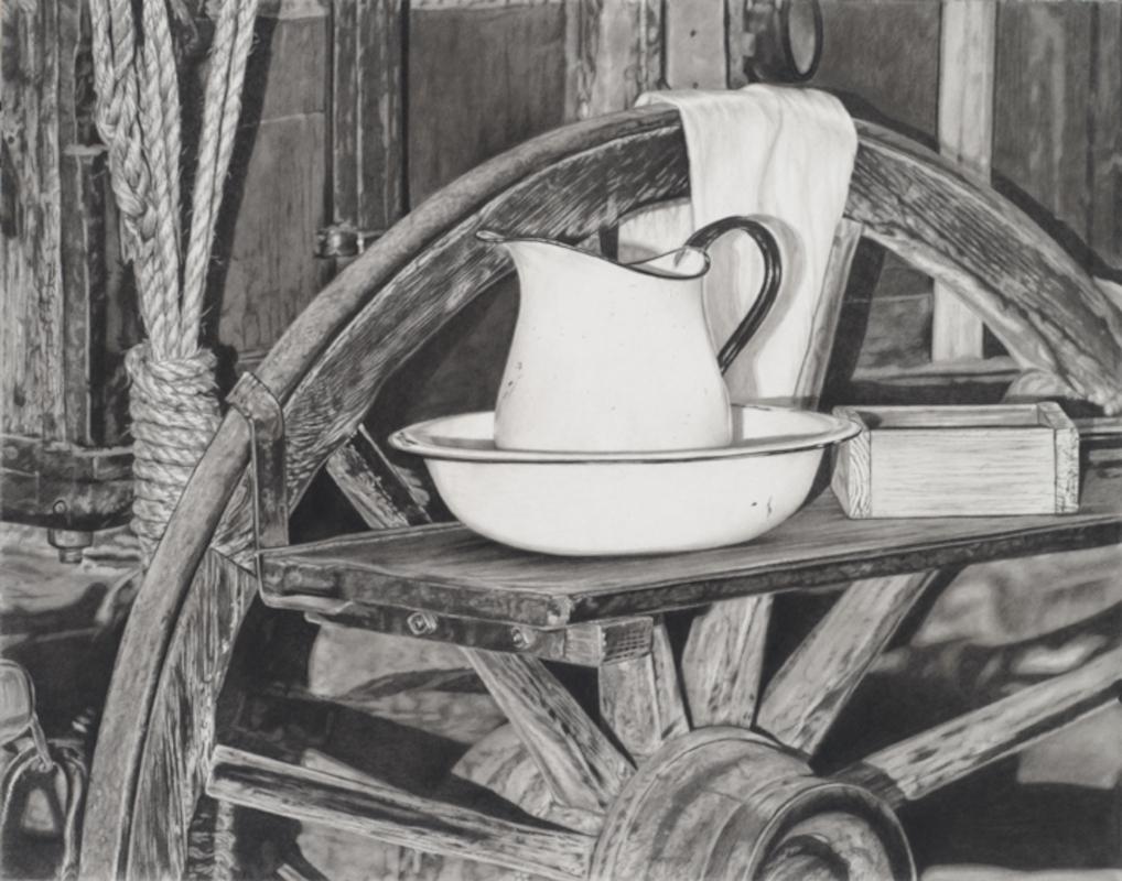"SIMPLER DAYS" IMAGE 16 X 20 GRAPHITE STILL LIFE DRAWING