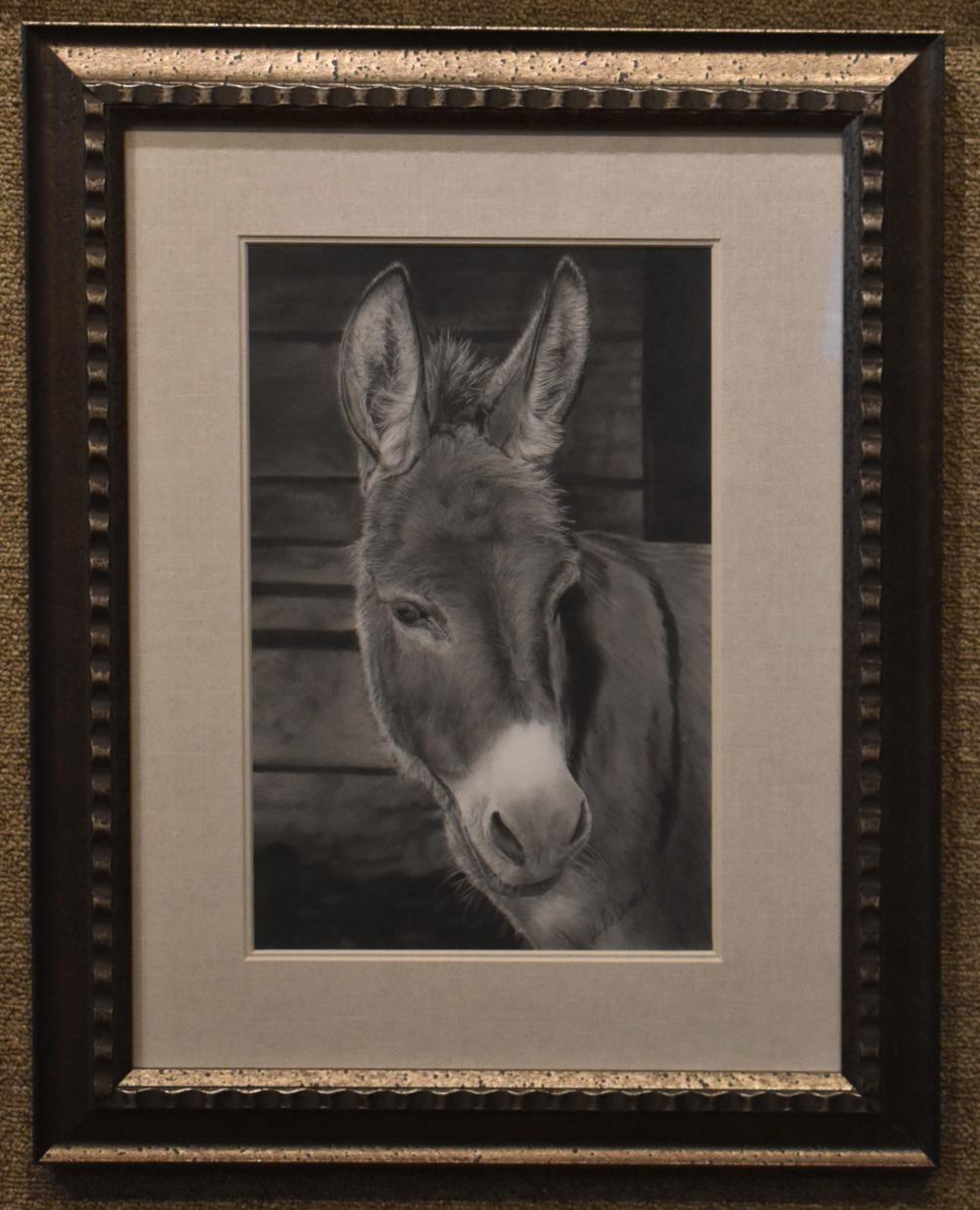 „HONKY DONKIN“ DONKEY GRAPHITE PENCIL DRAWING BURRO FRAMED 22 X 17 #2 PENCIL – Art von Halbert