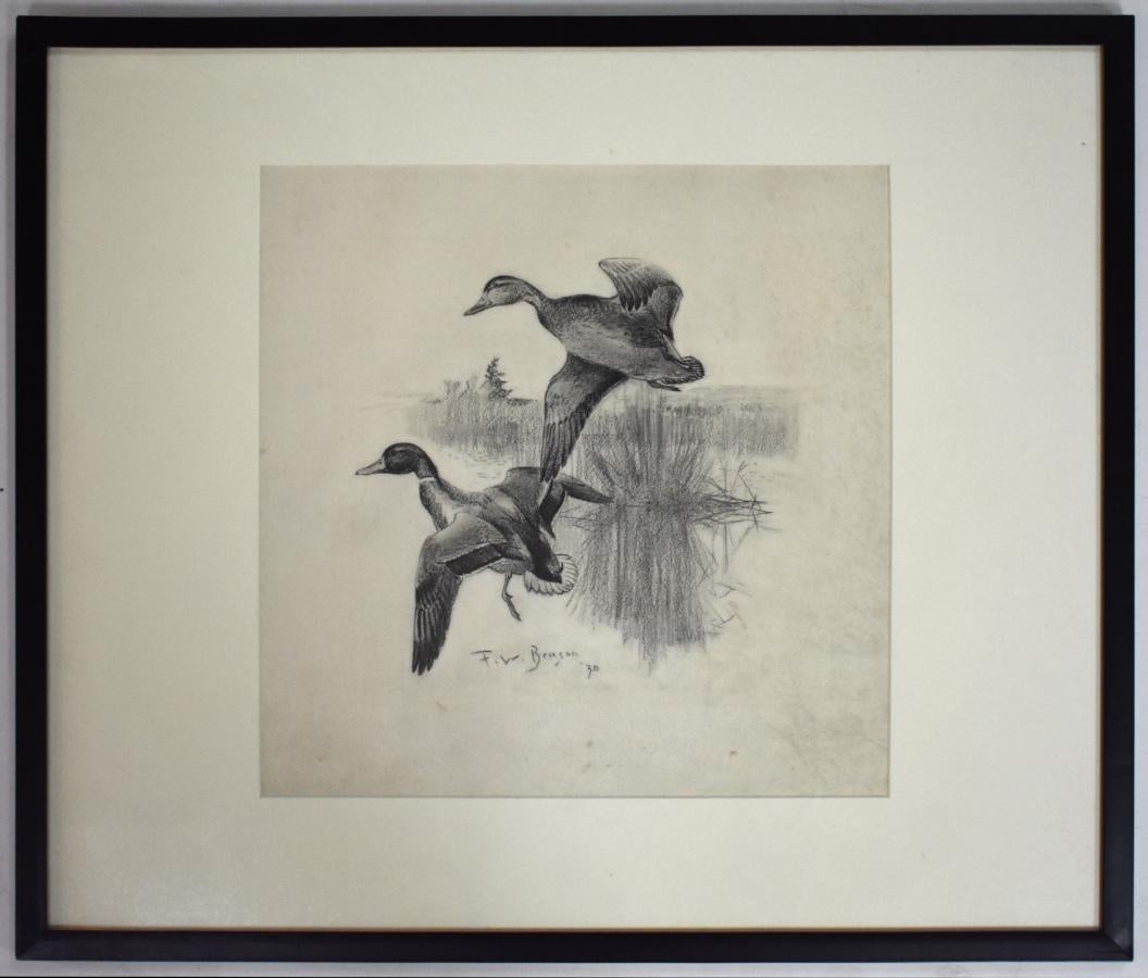 Frank Weston Benson Animal Art – „TWO MALLARDS“ FLYING DUCKS FRAMED 23.25 X 27.25 Zoll