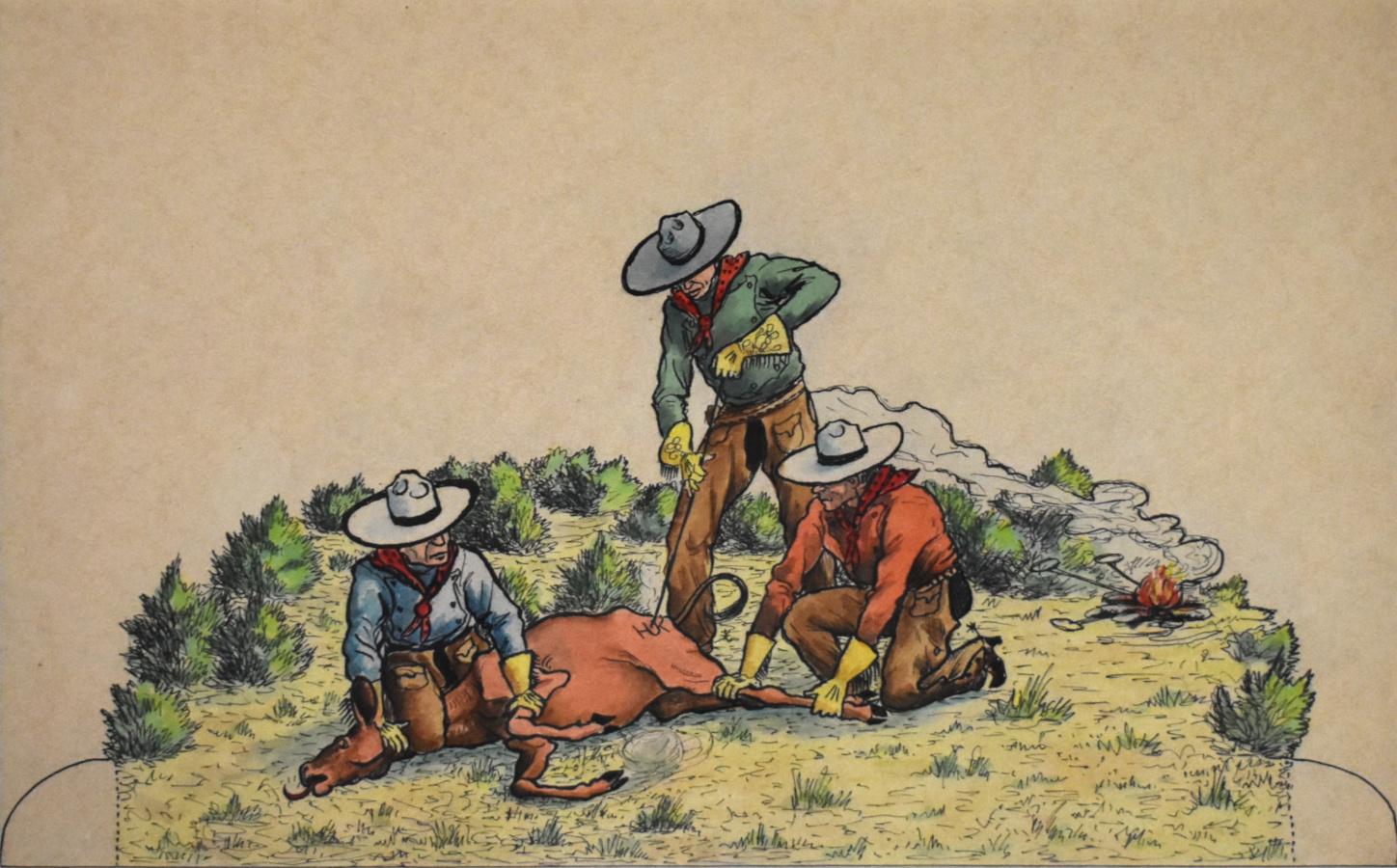 „SET OF 5 ILLUSTRATIONS FROM THE COWBOYS OF CUTOUT RANCH“ – Art von Walter Shelly Phillips