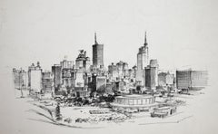 Vintage "DALLAS SKYLINE" ILLUSTRATION / DRAWING FOR THE BOOK "Five Years Forward"  1961