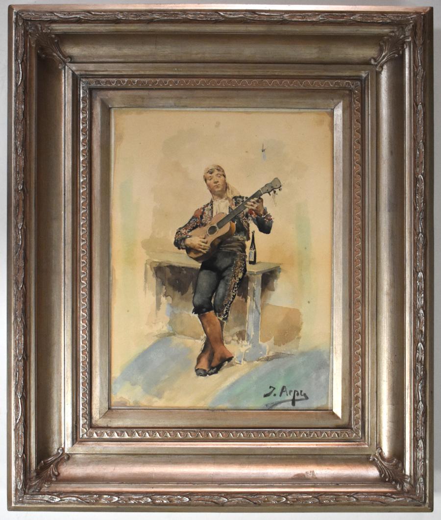 Figurative Art di Jose Arpa - "IL CHITARRISTA" INCORNICIATO 25,5 X 21,5  ANNI '30 CIRCA
