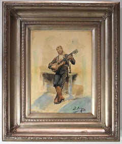 "THE GUITARIST" FRAMED 25.5 X 21.5  CIRCA 1930S