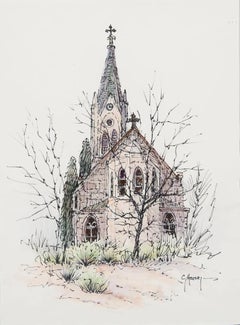 "St. Mary's Catholic Church" Fredericksburg Texas. Dated 1984 Mixed Media Sketch