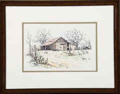 Vintage "Eckhard Barn" in Fredericksburg Texas Dated 1984 Mixed Media Sketch