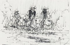 "Border Trading" Dated 1990 Pen And Ink Sketch