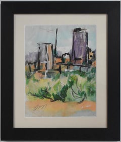 „OUTSKIRTS“ WATERCOLOR TEXAS ARTIST JOSEPHINE MAHAFFEY (1903-1982)