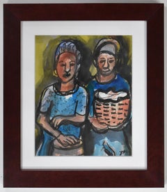 "CHORES" WATERCOLOR TEXAS ARTIST JOSEPHINE MAHAFFEY (1903-1982)