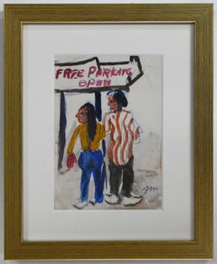 "FREE PARKING" WATERCOLOR TEXAS ARTIST JOSEPHINE MAHAFFEY (1903-1982)