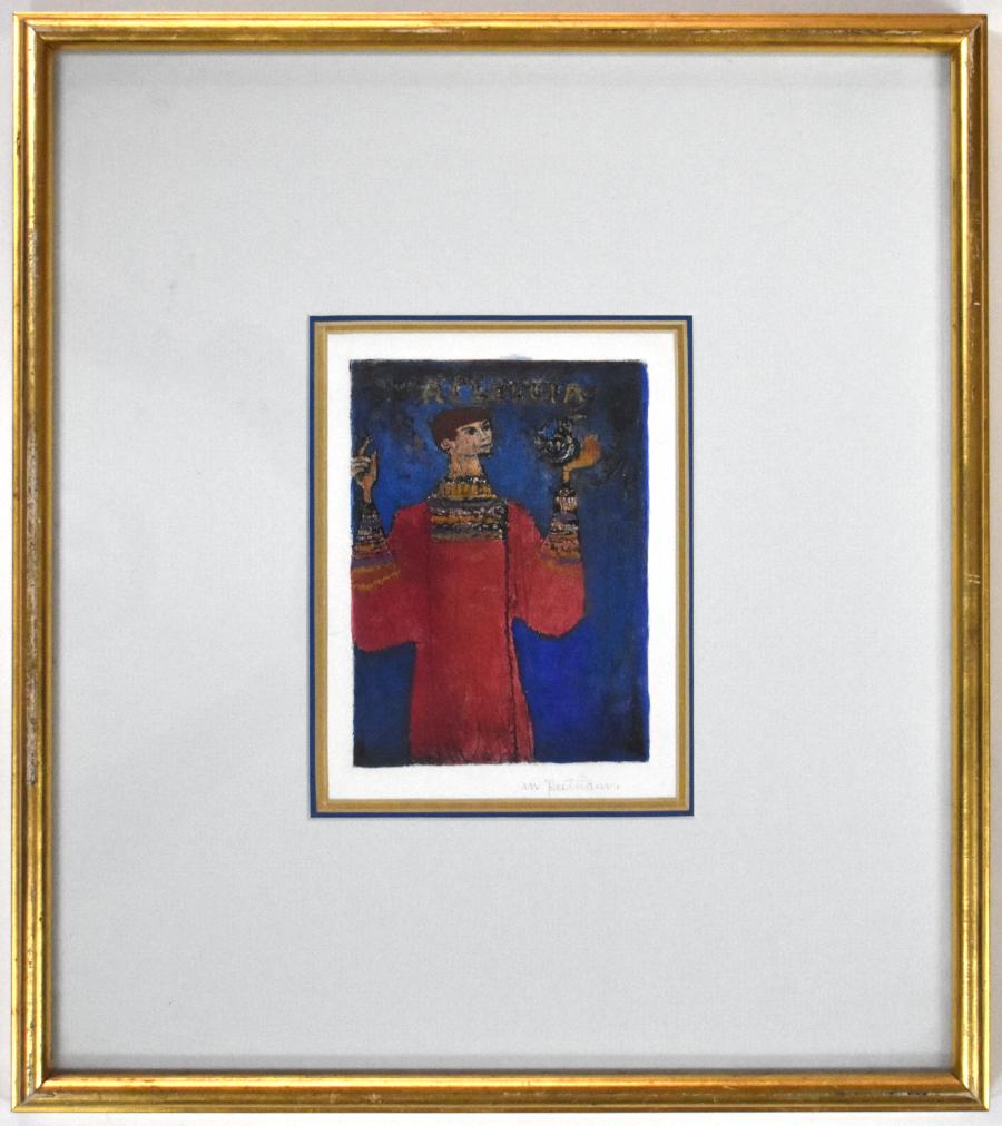 "ALLELUIA" ACQUAFORTE DIPINTA A MANO CON CORNICE 15 X 14 CIRCA ANNI '60 - Art di Margaret Putnam