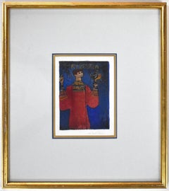 "ALLELUIA" ACQUAFORTE DIPINTA A MANO CON CORNICE 15 X 14 CIRCA ANNI '60