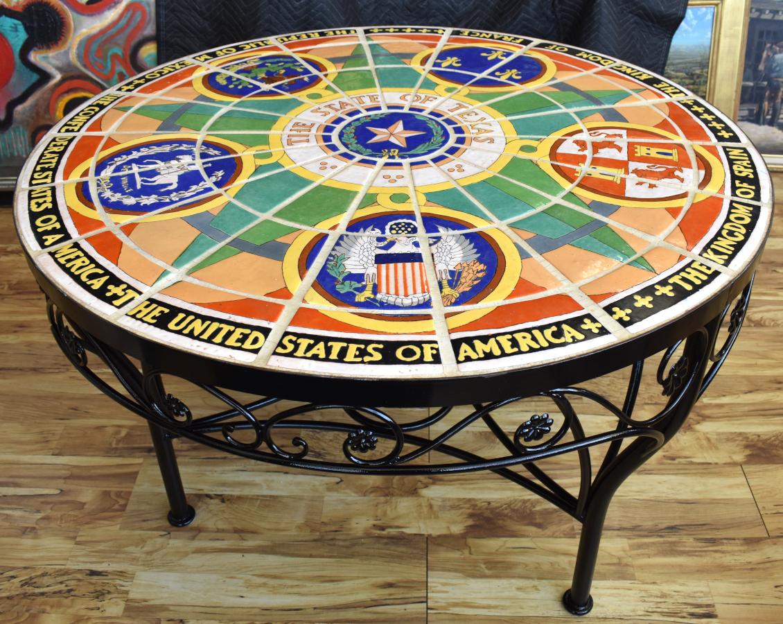 "TEXAS CENTENNIAL TILE TABLE"  SAN JOSE POTTERY 1936 44" DIAMETER 30" TALL RARE! - Art by San Jose Art Pottery Tiles