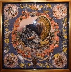 HERMES SCARF BY KERMIT OLIVER FRAMED BEAUTIFUL Faune et Flore du Texas 1986-87