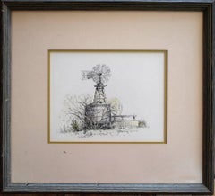 "Windmill Del Rio Texas"  Drawing Hand colored Western