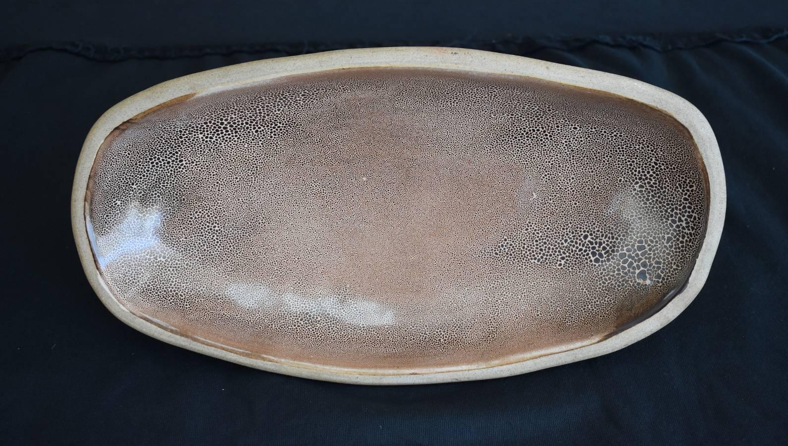 "AWESOME LARGE OIL SPOT BOWL"  Master Glazer brown and beige earthtones - Art by Harding Black