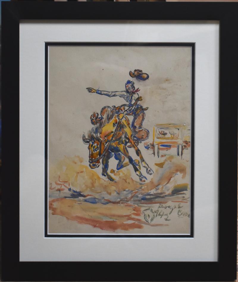 George " Pepper " Brown Landscape Art - "Bronc Rider" Rodeo