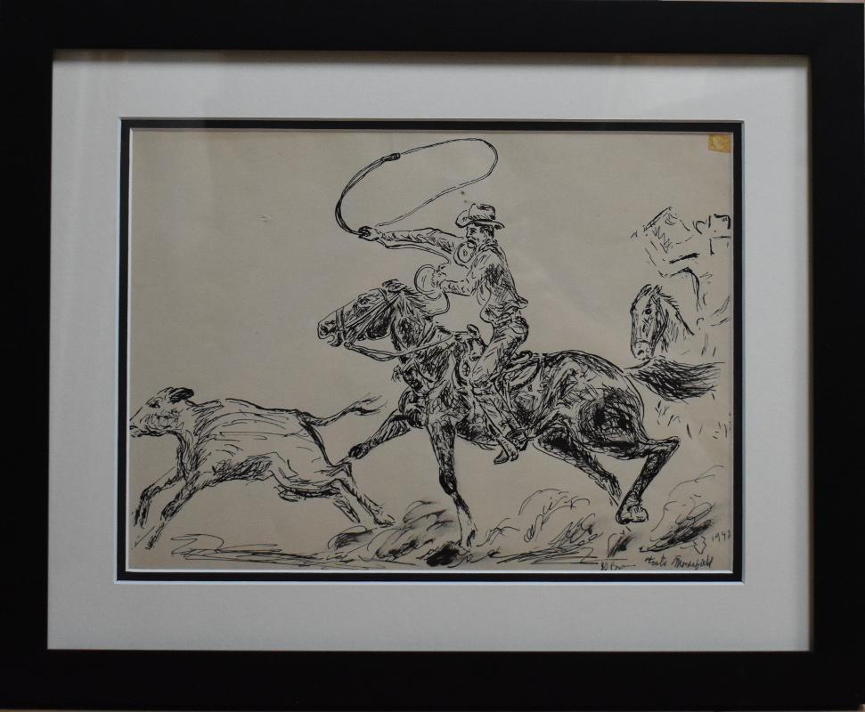 George " Pepper " Brown Animal Art - "Boots Mansfield Calf Roping" Tie- Down Roping World Champion 