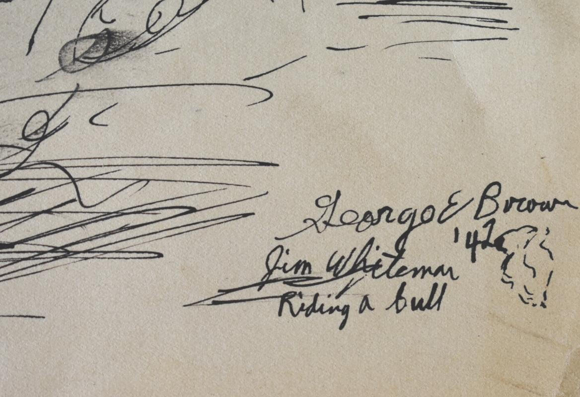 „Jim Whiteman beim Reiten eines Stiers“  Rodeo Champion Ende der 30er und Anfang der 40er Jahre (Impressionismus), Art, von George 