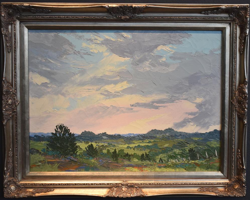 Bill Zaner Landscape Painting - "Pink Cedar Sunset" Texas Hill Country