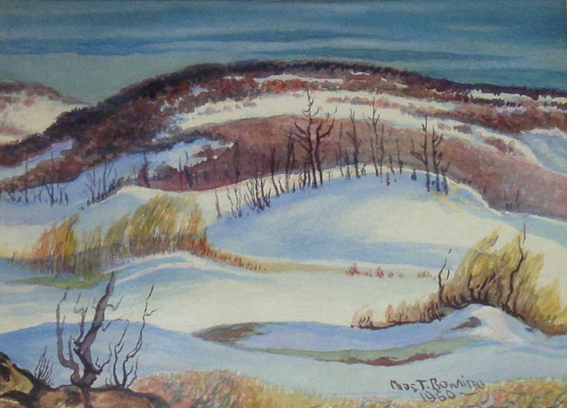 Charles Bowling Landscape Art - "Winter In The Hills"  Texas Hill Country Snow Scene