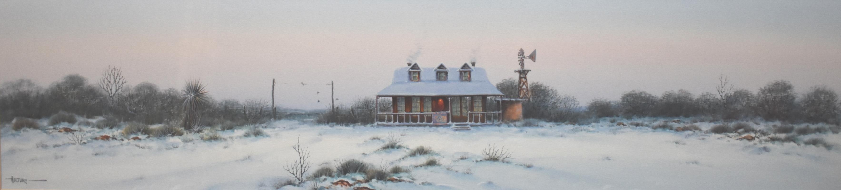 Arturo Mercado Landscape Painting - "Texas Ranch in Snow" #2  Texas Hill Country in Snow 