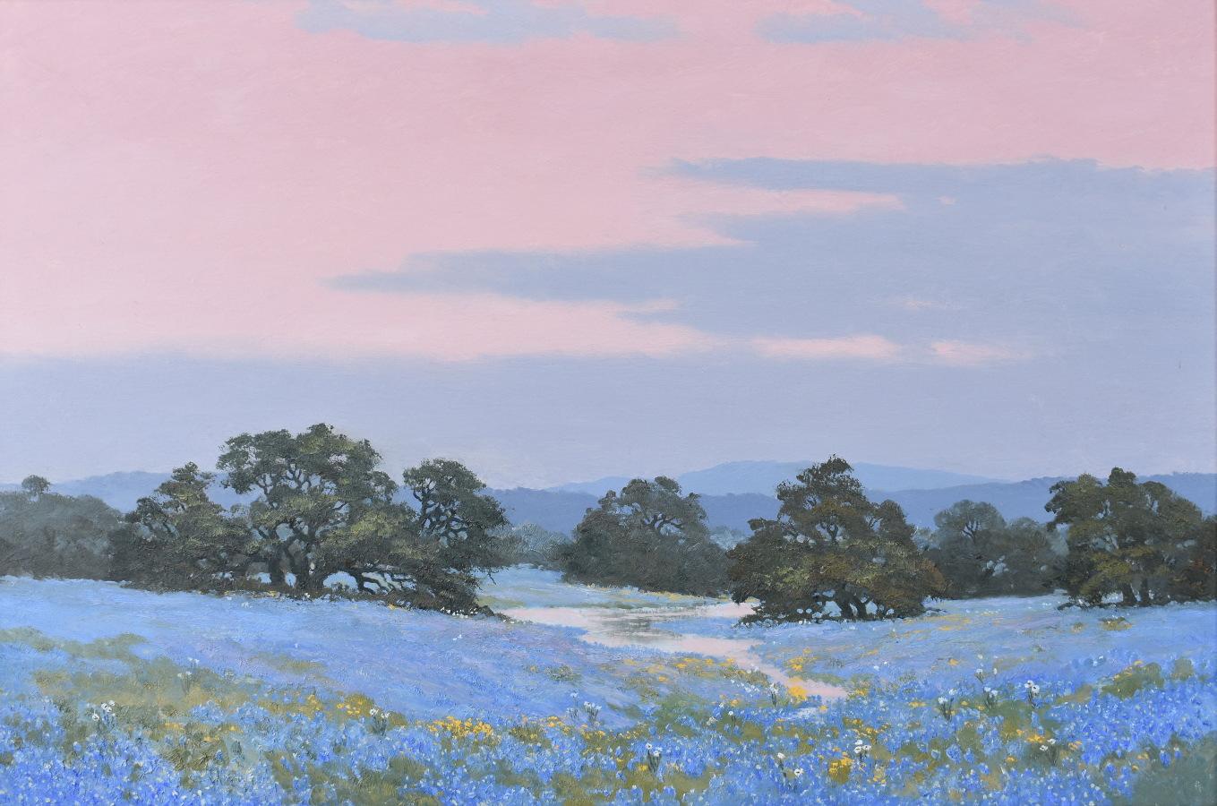 Bill Zaner Landscape Painting - "APRIL TWILIGHT"  GILLESPIE COUNTY TEXAS BLUEBONNETS FREDERICKSBURG