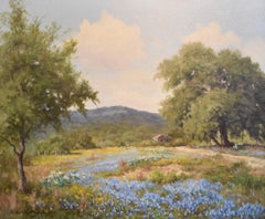 "Bluebonnet Ranch"  Texas Wild Flowers, Old Cabin, Coreopsis, Bluebonnets, Oaks