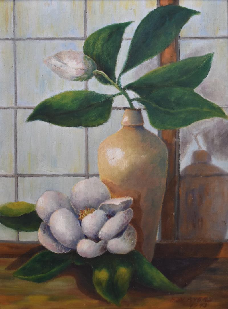 F. W. Ayers Still-Life Painting - "Magnolia Bloom Still Life" by Howard Hughes Tool General Manager Vice President