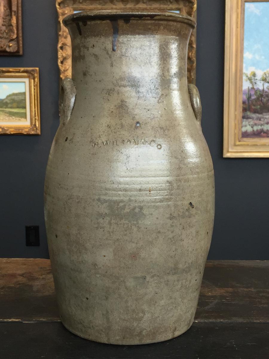 Four Gallon H. Wilson Churn  Antique Texas Pottery  The RAREST OF THE RARE