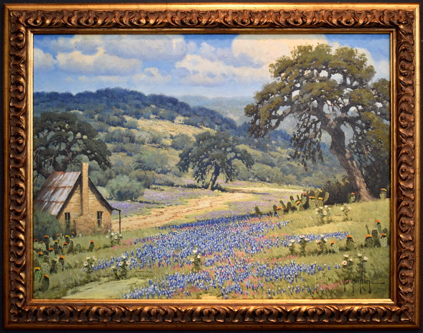 Randy Peyton Landscape Painting - "Blue and Pink"  Texas landscape Bluebonnets and Paintbrush Texas Wildflowers