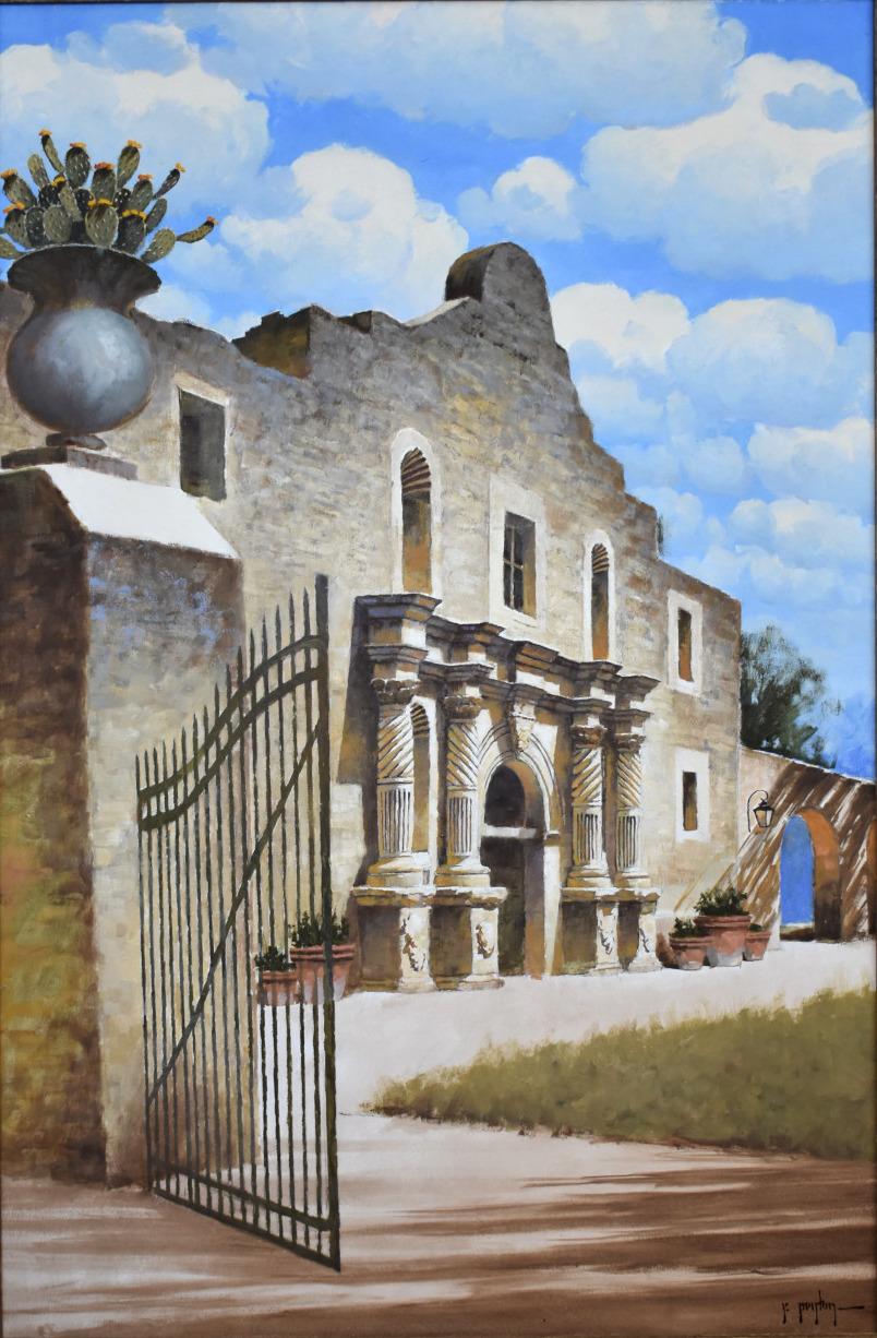 Randy Peyton Landscape Painting - "Gate To The Alamo" The Cradle of Texas Liberty. San Antonio