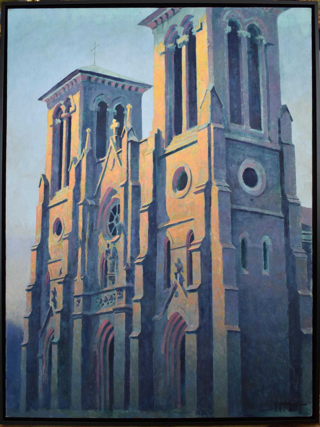 Landscape Painting Randy Peyton - « La lumière du matin sur la cathédrale de San Fernando »
