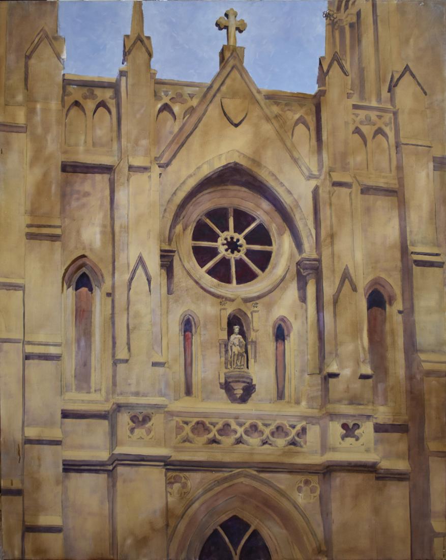 Randy Peyton Landscape Painting - "Facade of San Fernando" Cathedral in Downtown San Antonio