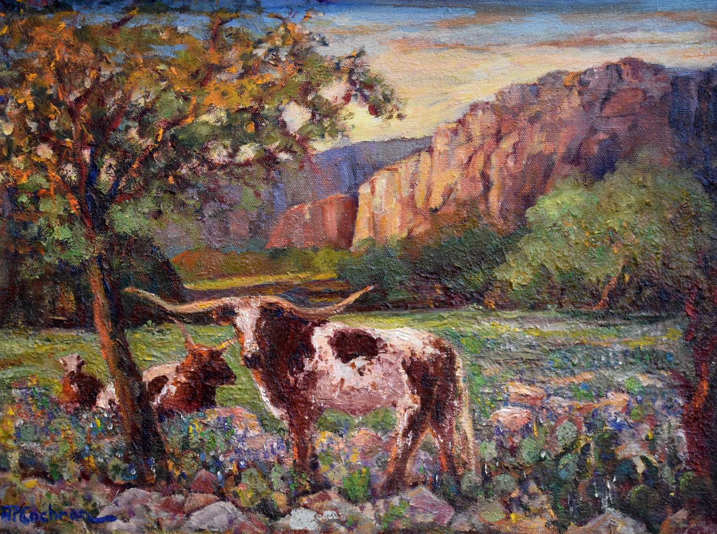 R.P. Cochran Landscape Painting - "Mystic Longhorn"
