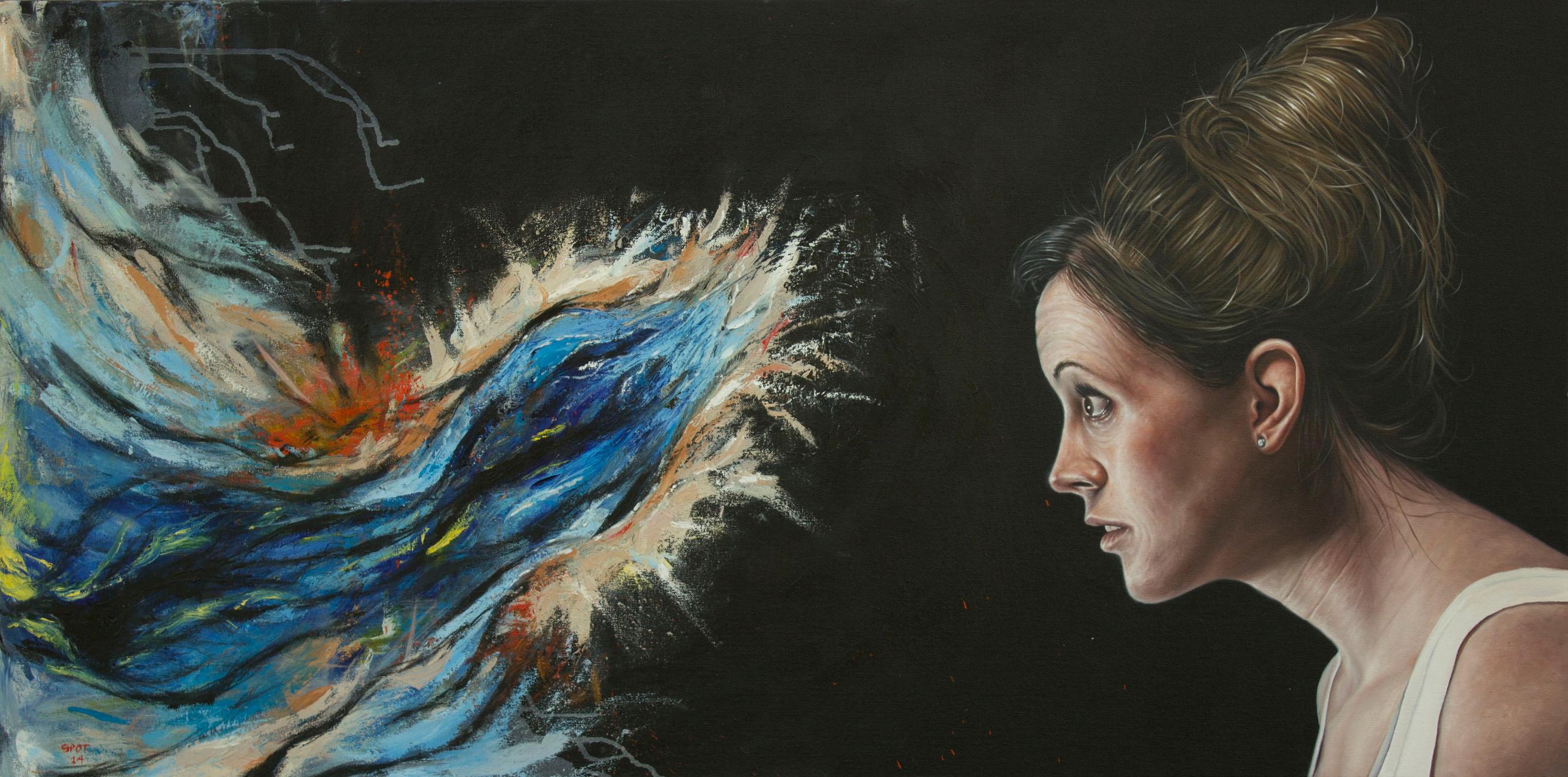 Samuel Wilson Portrait Painting - "Transcendence"  Figurative Narrative "Being Human" vs "Human Being"