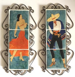 SAN JOSE SCENIC ART TILES.  PAIR FLAMENCO DANCERS.  CIRCA 1930S