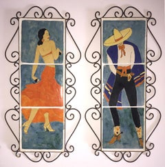 SAN JOSE SCENIC ART TILES.  PAIR FLAMENCO DANCERS.  CIRCA 1930S